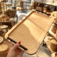 سینی چوبی دسته فلزی مستطیل